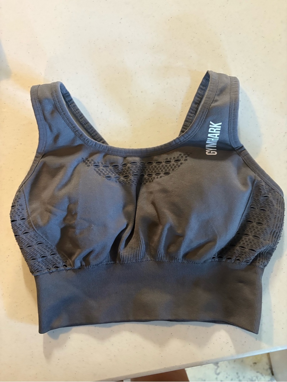 Gymshark Charcoal Gray Seamless Lace-Trim Sports Bra